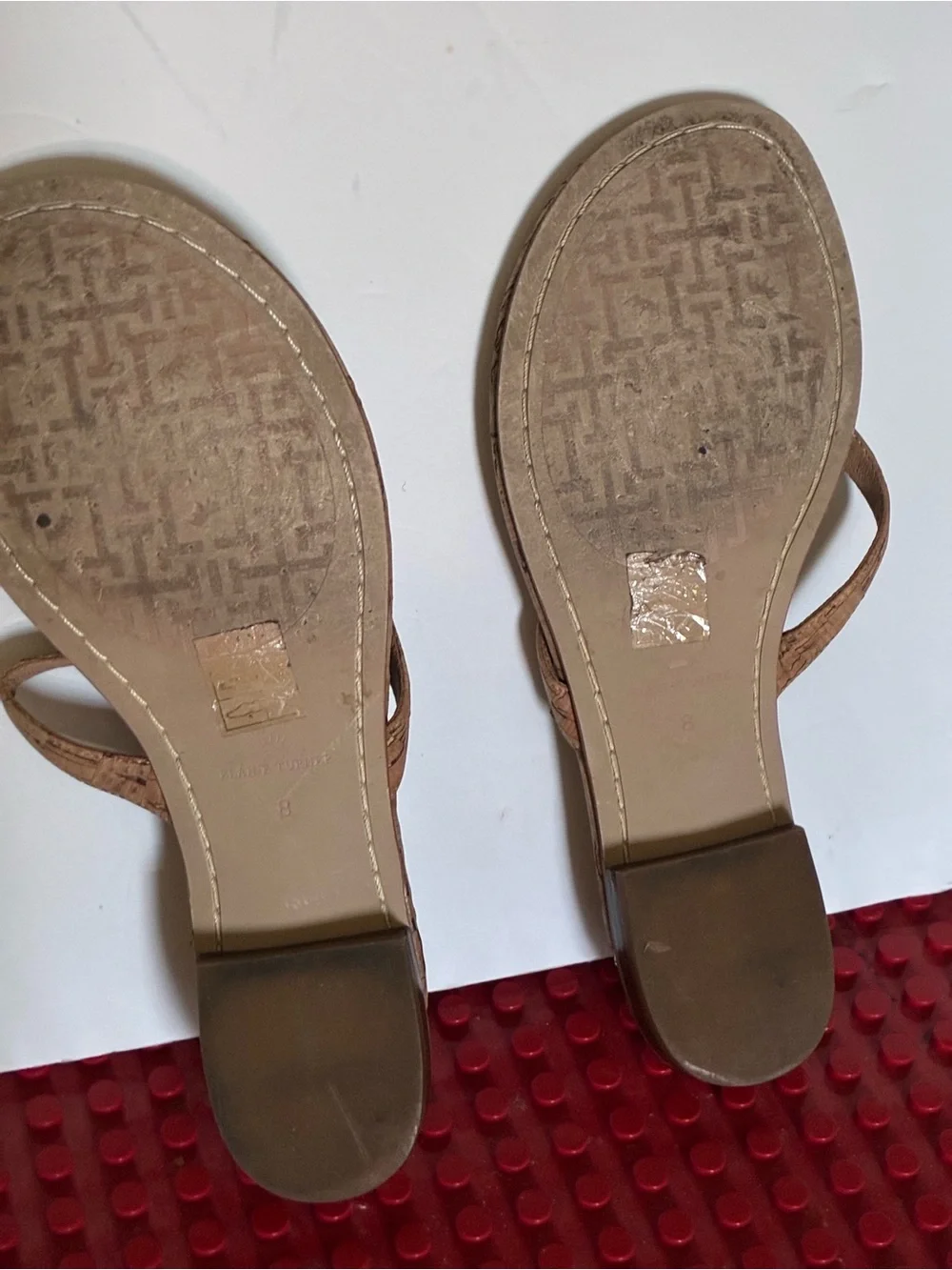 Women's Tan Slide Sandals with Low Block Heel - Picture 3 of 4